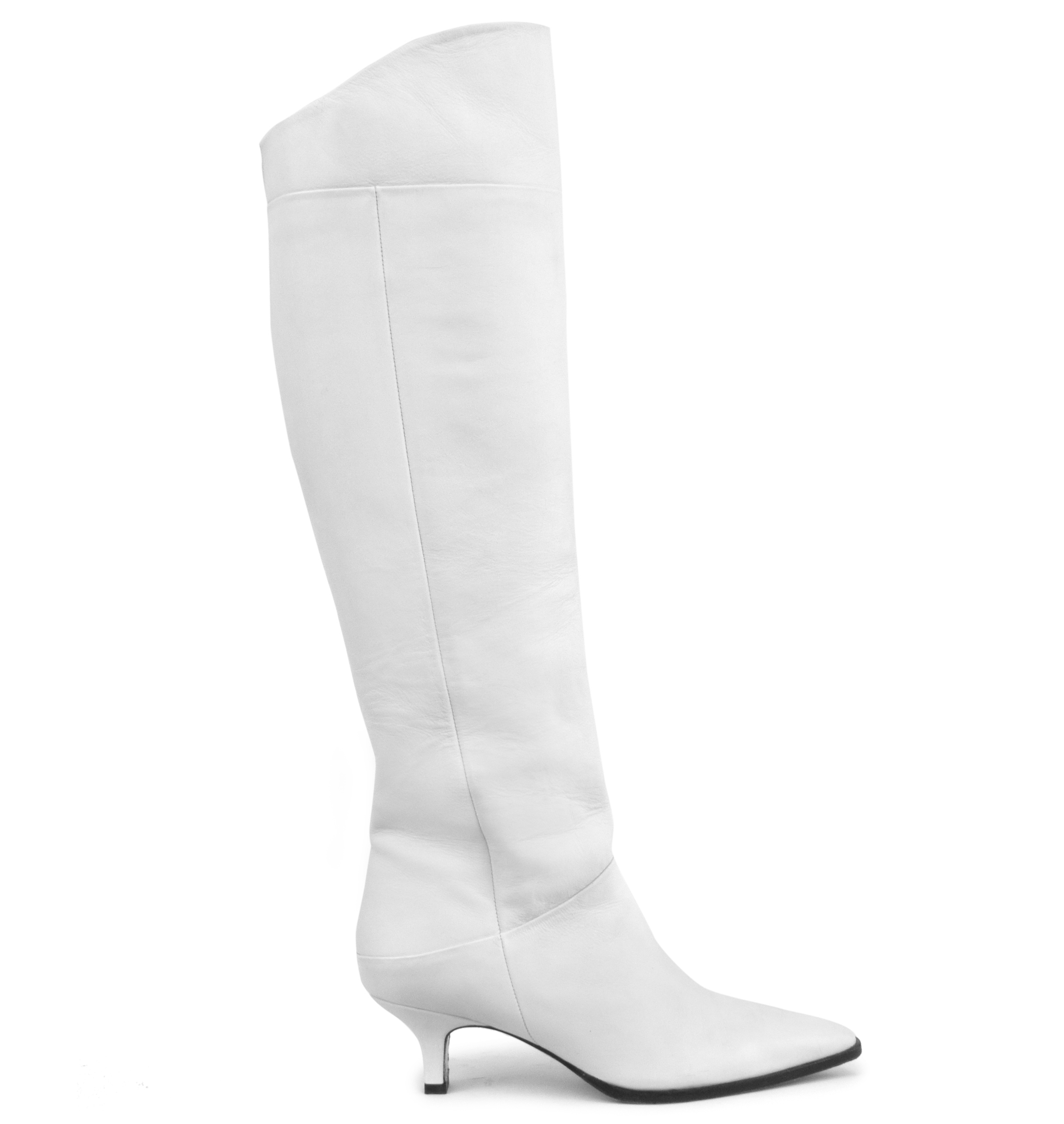 Drupi white leather over the knee high boots with kitten heel Atelier Rangoni